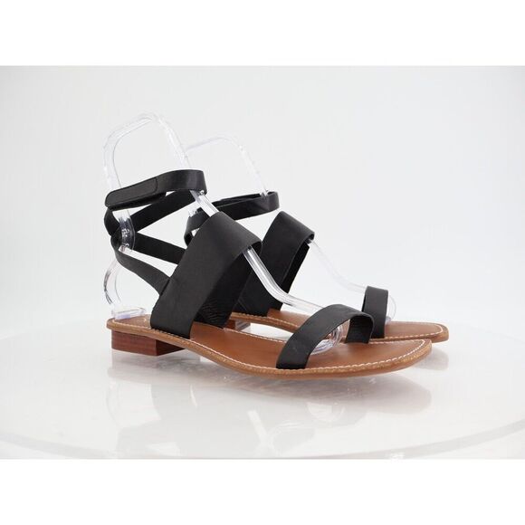 Franco Sarto Womens Tanara Leather Sandal Black Size 11M Ankle Wrap Gladiator - Picture 1 of 13